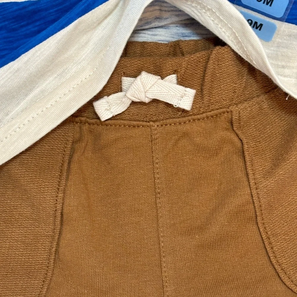 Carter's 3 pc set, Blue Striped Tee, Knit Shorts & gray t-shirt, size 9 mos